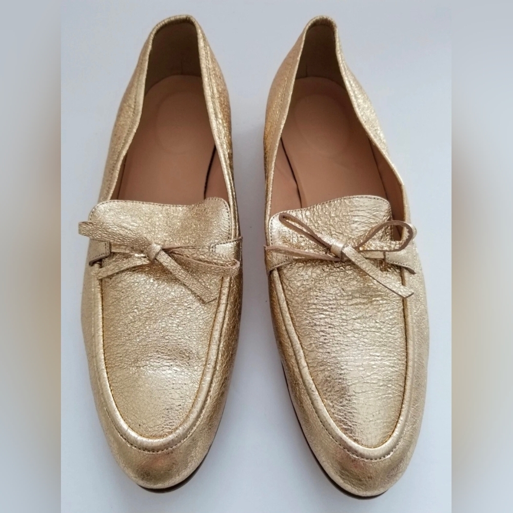 J .CREW ACADEMY LOAFERS WOMEN'S SHOES GOLD GLITTER LEATHER SLIP ON SIZE 9.5